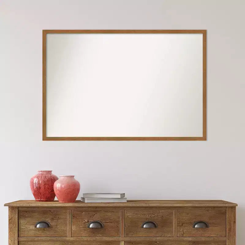 Espejo de pared de madera estrecho Carlisle Blonde de 37" x 25" sin bisel - Amanti Art: espejo de madera rectangular moderno con accesorios de montaje