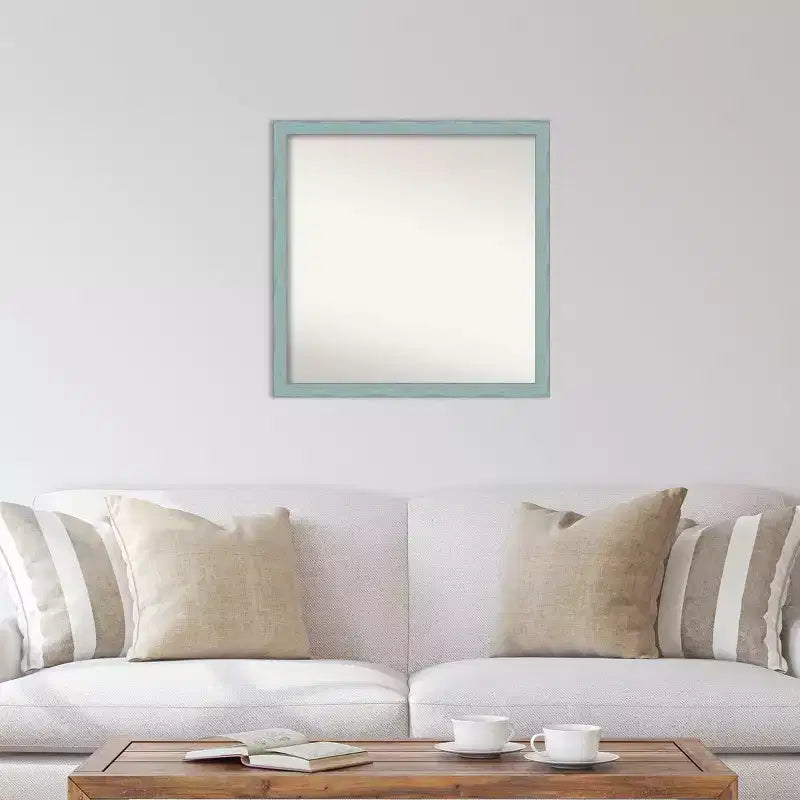 Espejo de pared cuadrado de madera rústica azul cielo Amanti Art de 71 x 71 cm