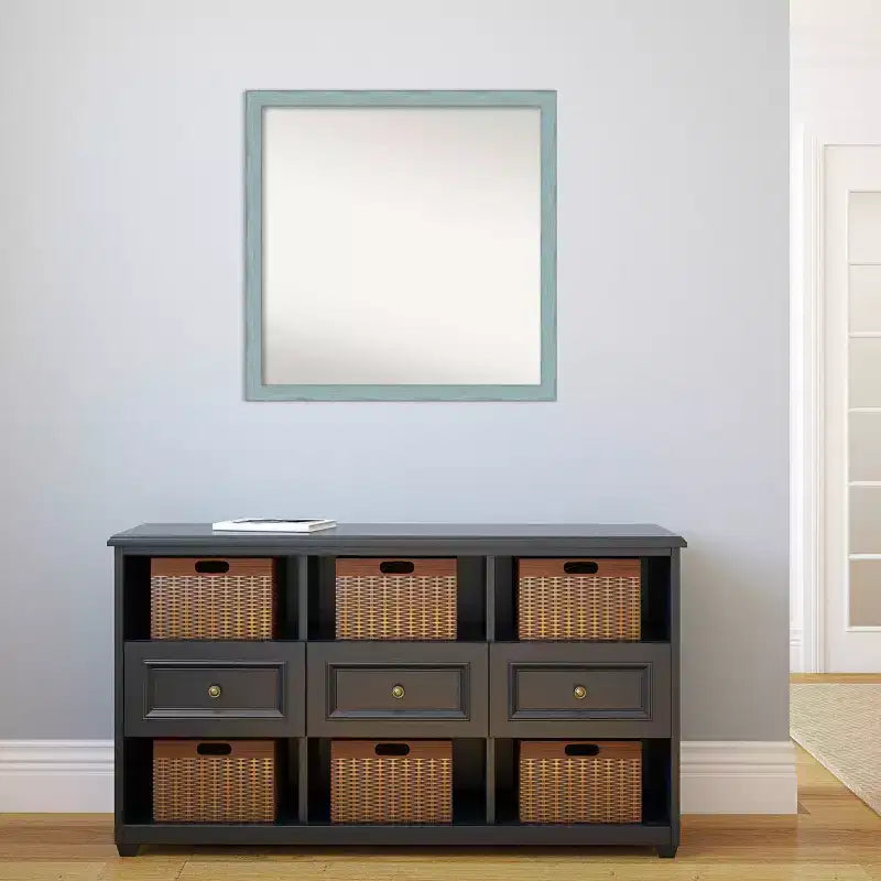 Espejo de pared cuadrado de madera rústica azul cielo Amanti Art de 71 x 71 cm