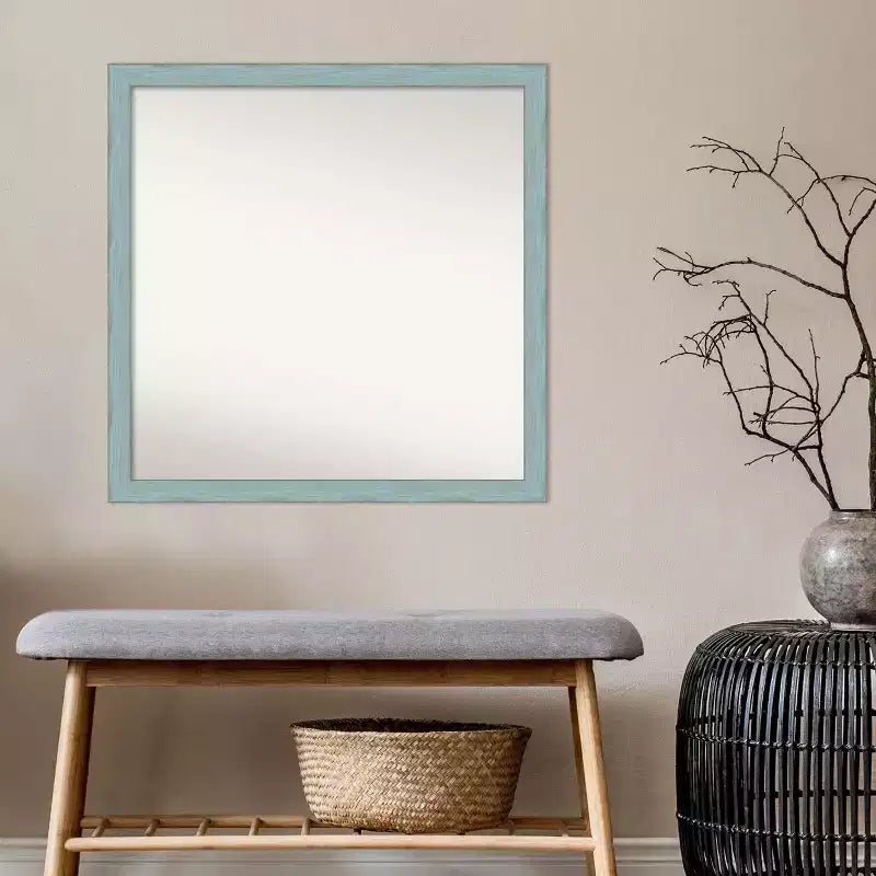Espejo de pared cuadrado de madera rústica azul cielo Amanti Art de 71 x 71 cm