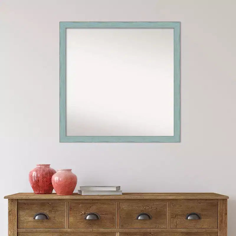 Espejo de pared cuadrado de madera rústica azul cielo Amanti Art de 71 x 71 cm