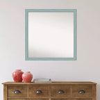 Espejo de pared cuadrado de madera rústica azul cielo Amanti Art de 71 x 71 cm