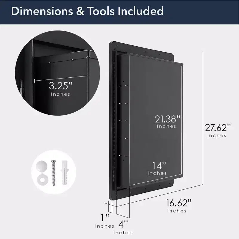 Organizador de almacenamiento de pared de metal negro de 16.5"x27.5" Head West con estantes de vidrio