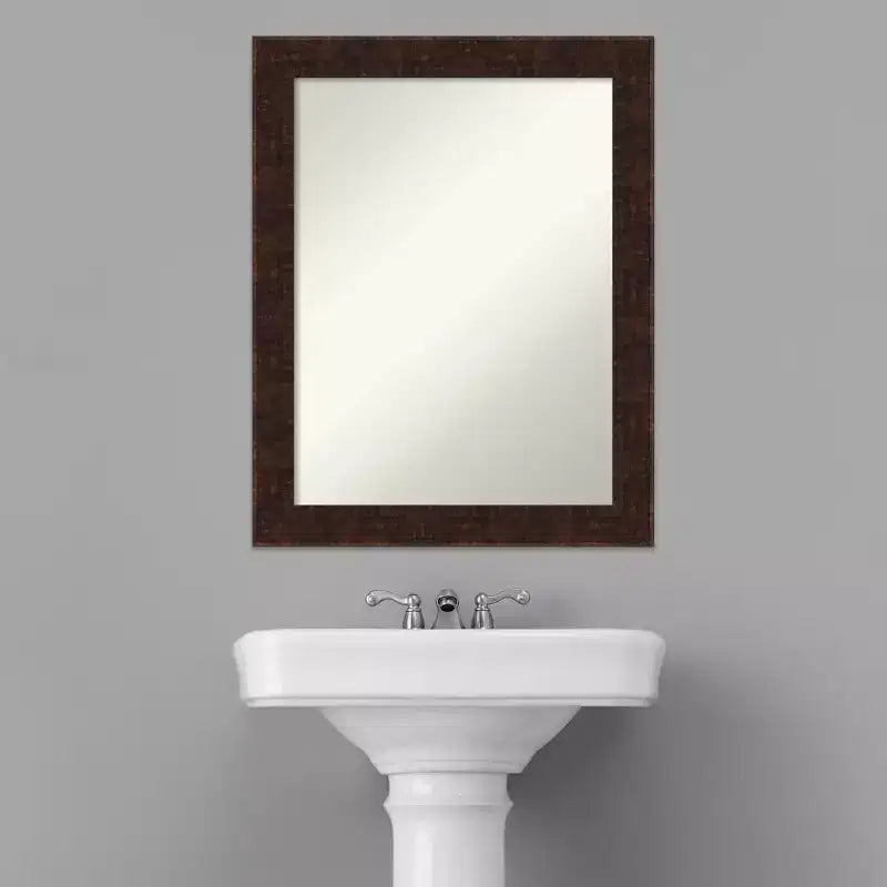 Espejo de pared de baño estrecho de bronce jaspeado William de 22" x 28" sin bisel - Amanti Art: Rectangular, marco de poliestireno, montado en la pared