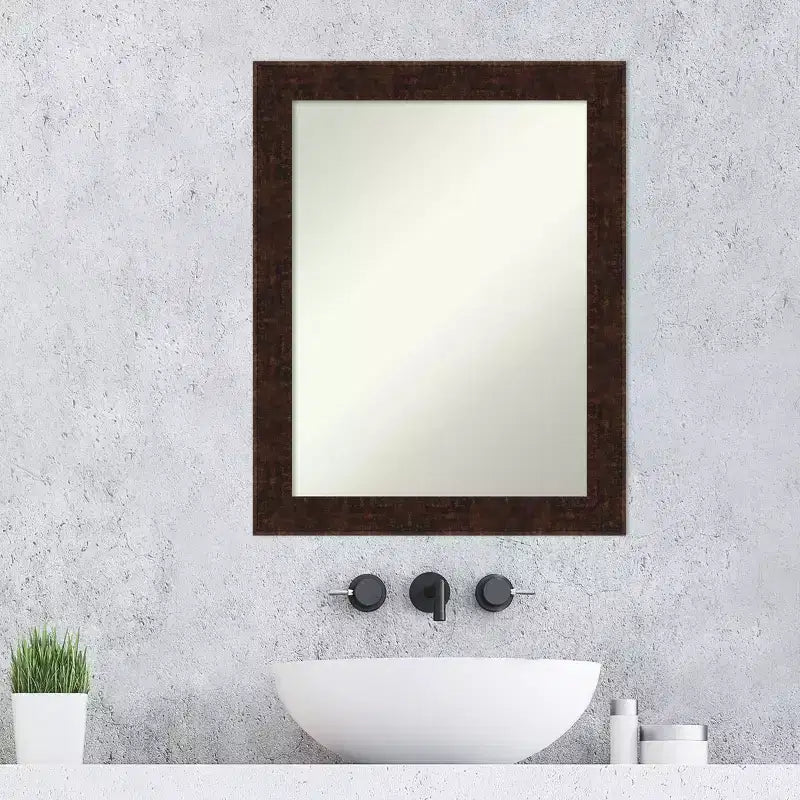 Espejo de pared de baño estrecho de bronce jaspeado William de 22" x 28" sin bisel - Amanti Art: Rectangular, marco de poliestireno, montado en la pared