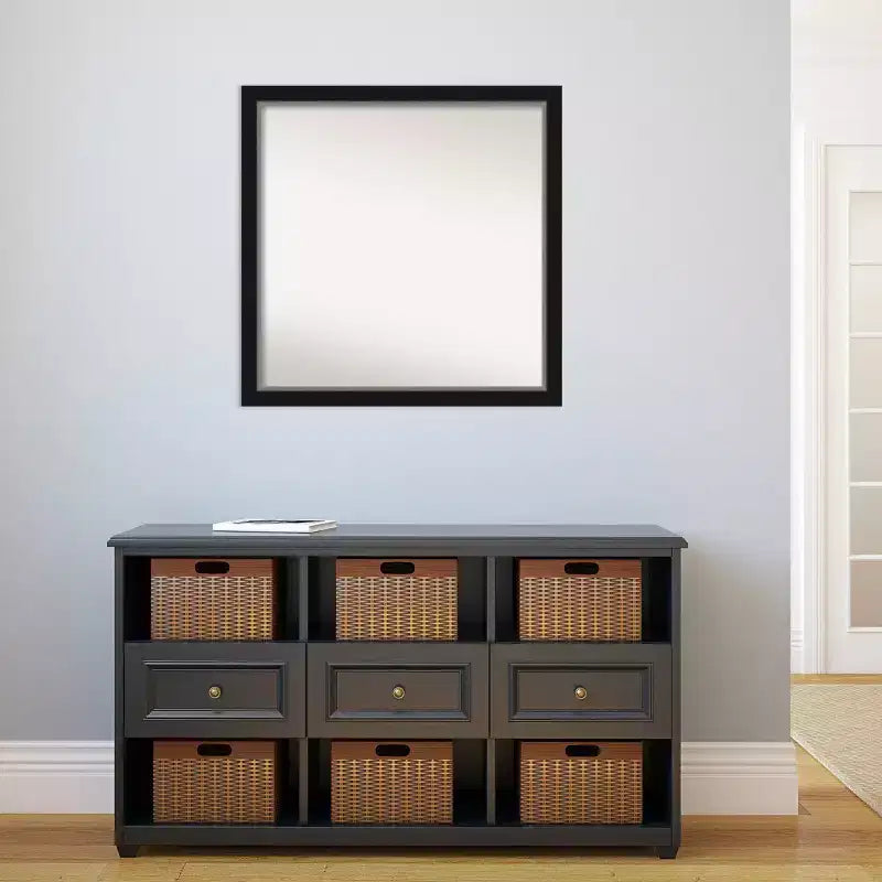 Espejo de pared estrecho negro plateado Eva sin bisel de 29" x 29" - Amanti Art
