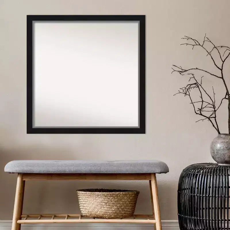 Espejo de pared estrecho negro plateado Eva sin bisel de 29" x 29" - Amanti Art