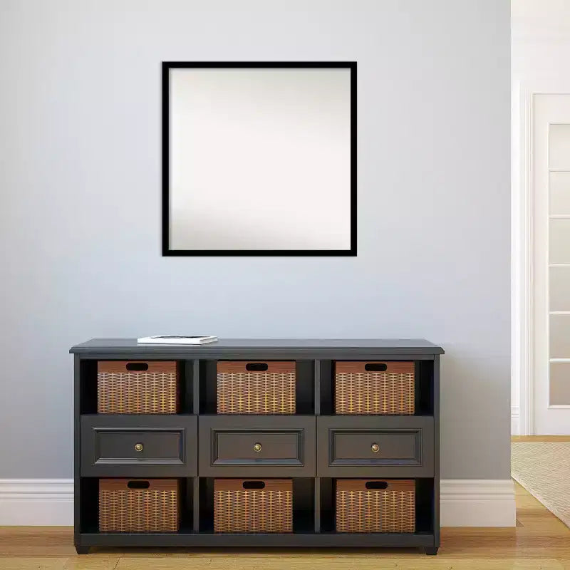 Espejo de pared negro azabache de 28" x 28" sin biselado - Amanti Art