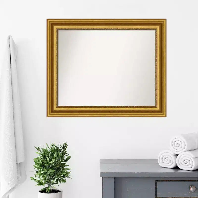 Espejo de pared de baño dorado sin bisel de 34 x 28 pulgadas - Amanti Art