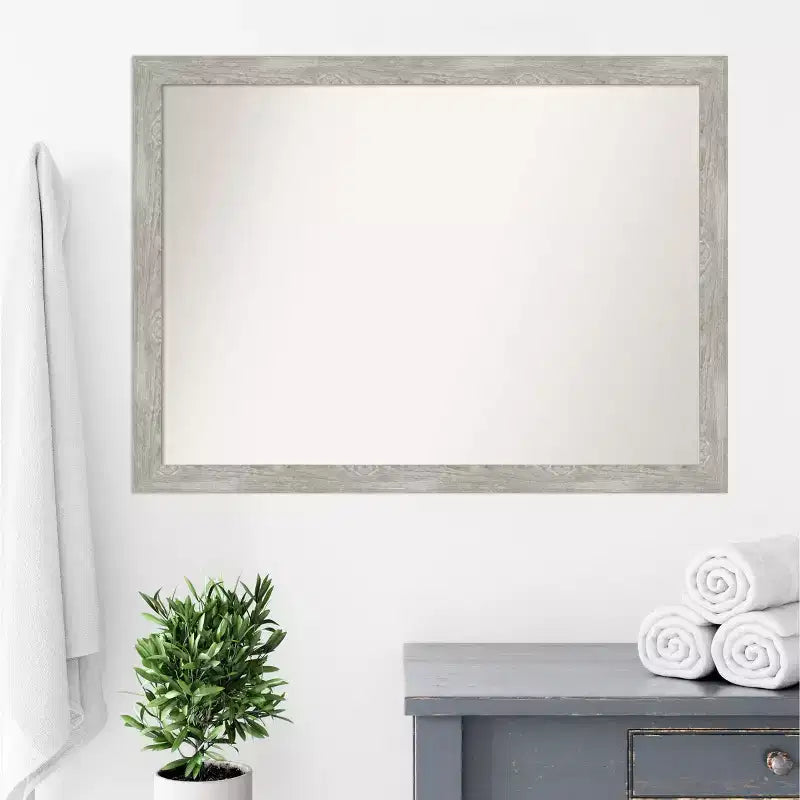 Espejo de pared de baño estrecho Paloma sin bisel de 42" x 31" en gris lavado - Amanti Art: montado en la pared, marco de poliestireno