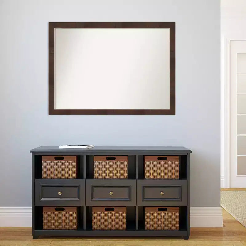 Espejo de pared de baño estrecho Wildwood Brown de 41" x 30" sin bisel - Amanti Art: Rectangular moderno, marco de poliestireno