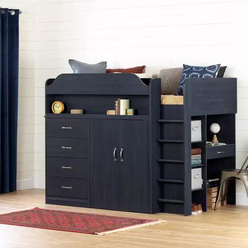 Cama alta South Shore Twin Asten Kids' con escritorio, arándano