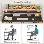 Bestier - Escritorios de computadora de 55 pulgadas con estantería reversible, escritorio de pie para oficina en casa/estudio/juegos
