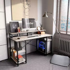 Bestier - Escritorios de computadora de 55 pulgadas con estantería reversible, escritorio de pie para oficina en casa/estudio/juegos