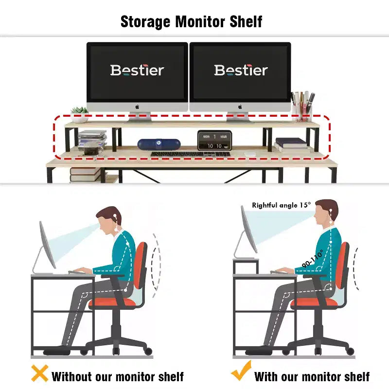 Bestier - Escritorios de computadora de 55 pulgadas con estantería reversible, escritorio de pie para oficina en casa/estudio/juegos