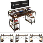 Bestier - Escritorios de computadora de 55 pulgadas con estantería reversible, escritorio de pie para oficina en casa/estudio/juegos