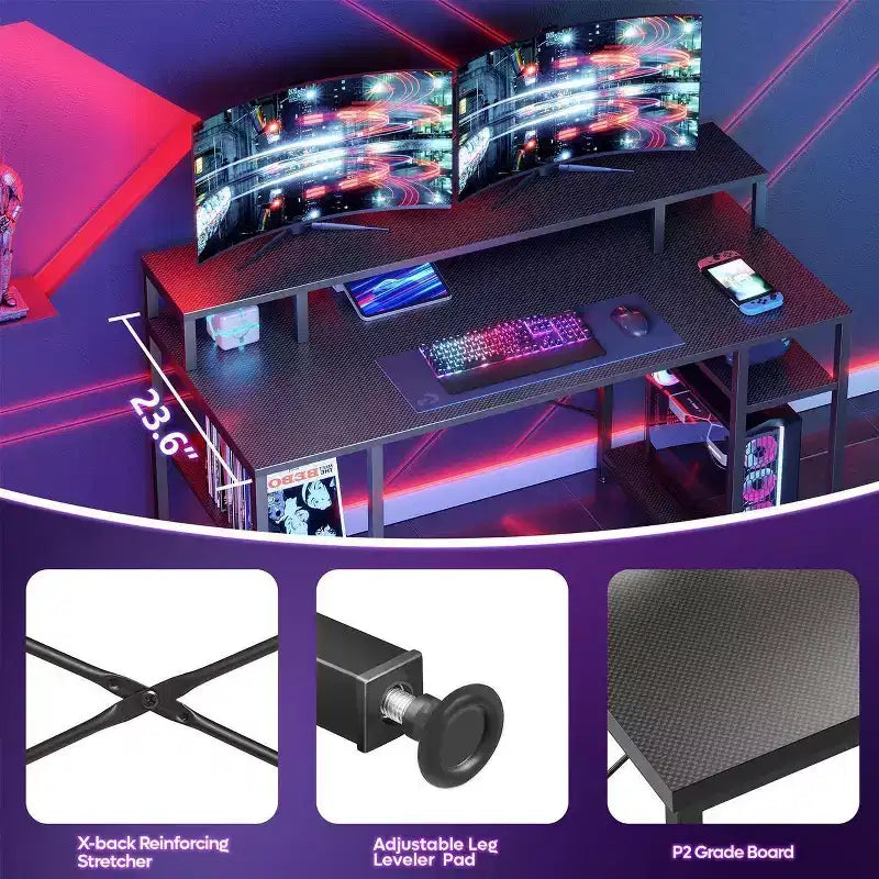 Bestier - Escritorios de computadora de 55 pulgadas con estantería reversible, escritorio de pie para oficina en casa/estudio/juegos