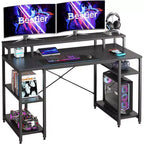Bestier - Escritorios de computadora de 55 pulgadas con estantería reversible, escritorio de pie para oficina en casa/estudio/juegos