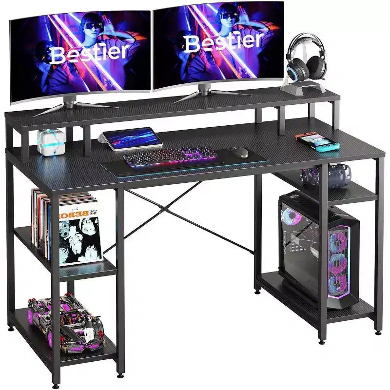 Bestier - Escritorios de computadora de 55 pulgadas con estantería reversible, escritorio de pie para oficina en casa/estudio/juegos