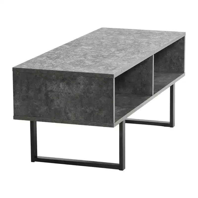 Mesa de centro Jamestown con compartimentos de almacenamiento rectangulares de hormigón rústico pizarra y metal negro