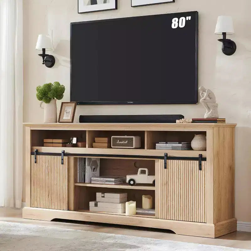 Mueble de TV de 70 pulgadas para televisores de 80 pulgadas con puerta corredera y estante ajustable para sala de estar