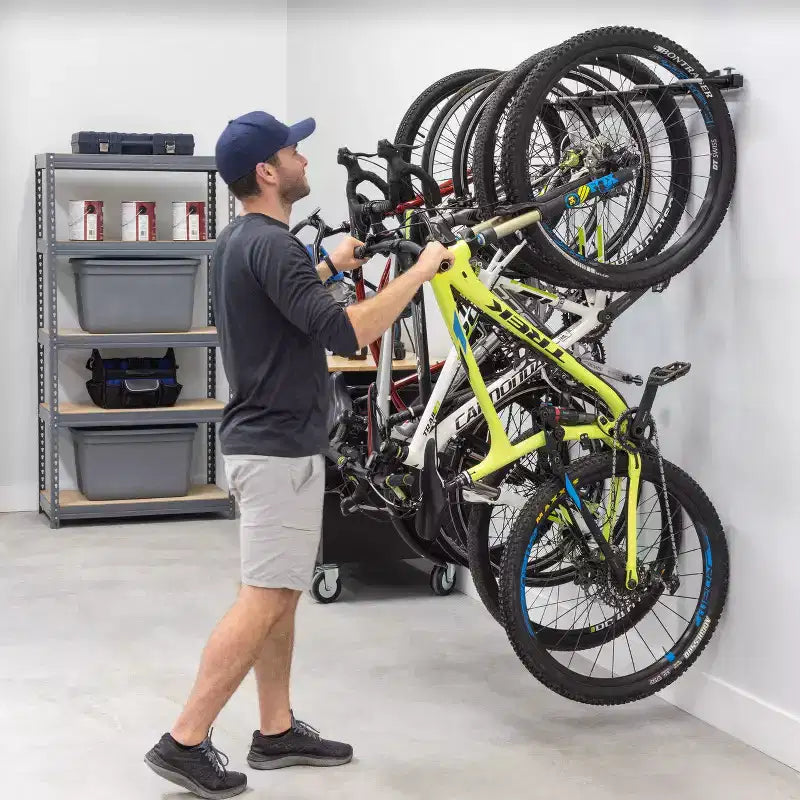 Teal Triangle G-Bike | Sistema de almacenamiento de pared ajustable | Con capacidad para 5 bicicletas