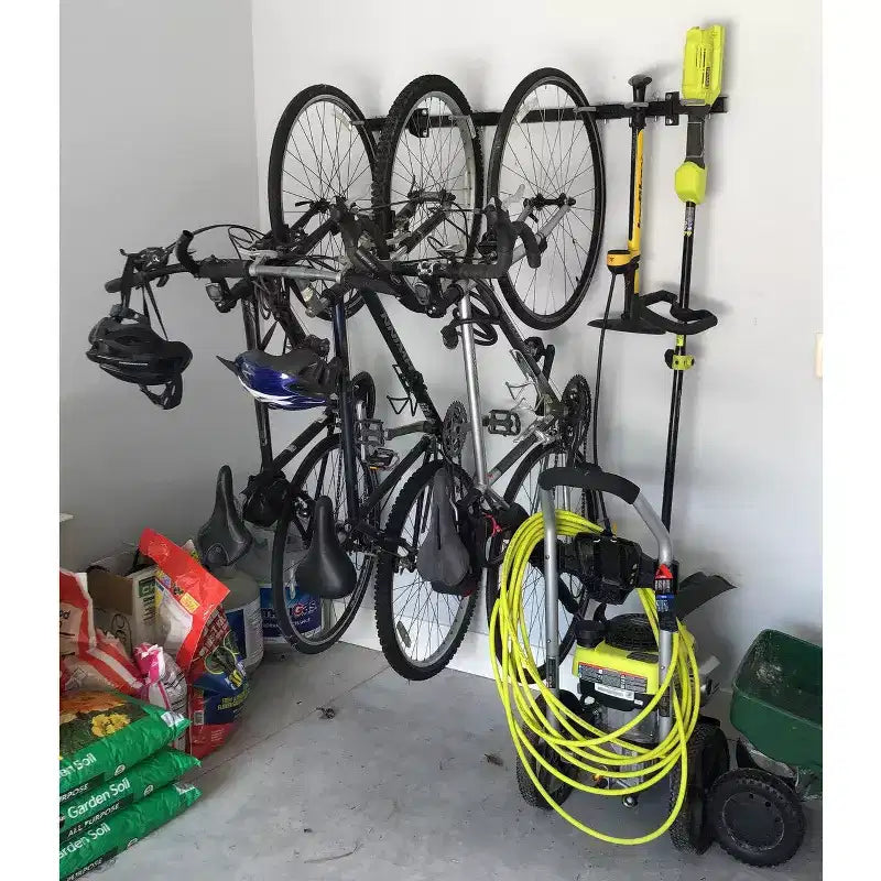 Teal Triangle G-Bike | Sistema de almacenamiento de pared ajustable | Con capacidad para 5 bicicletas
