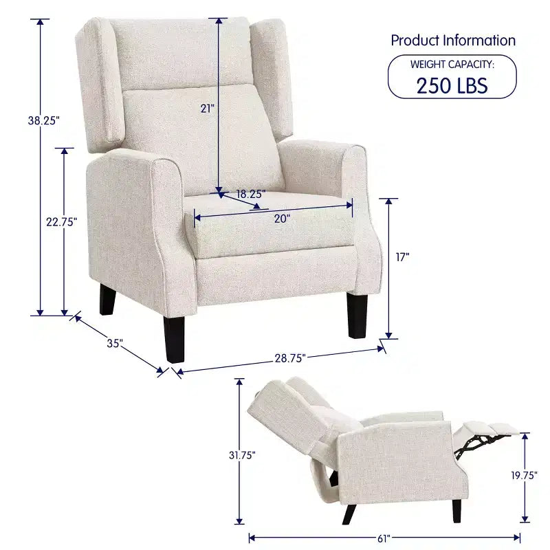 Sillón reclinable manual con respaldo y orejeras Subrtex, tapizado moderno