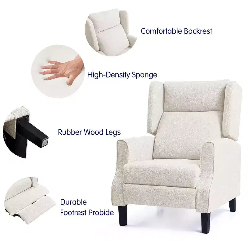 Sillón reclinable manual con respaldo y orejeras Subrtex, tapizado moderno