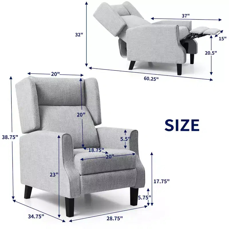 Sillón reclinable manual con respaldo y orejeras Subrtex, tapizado moderno
