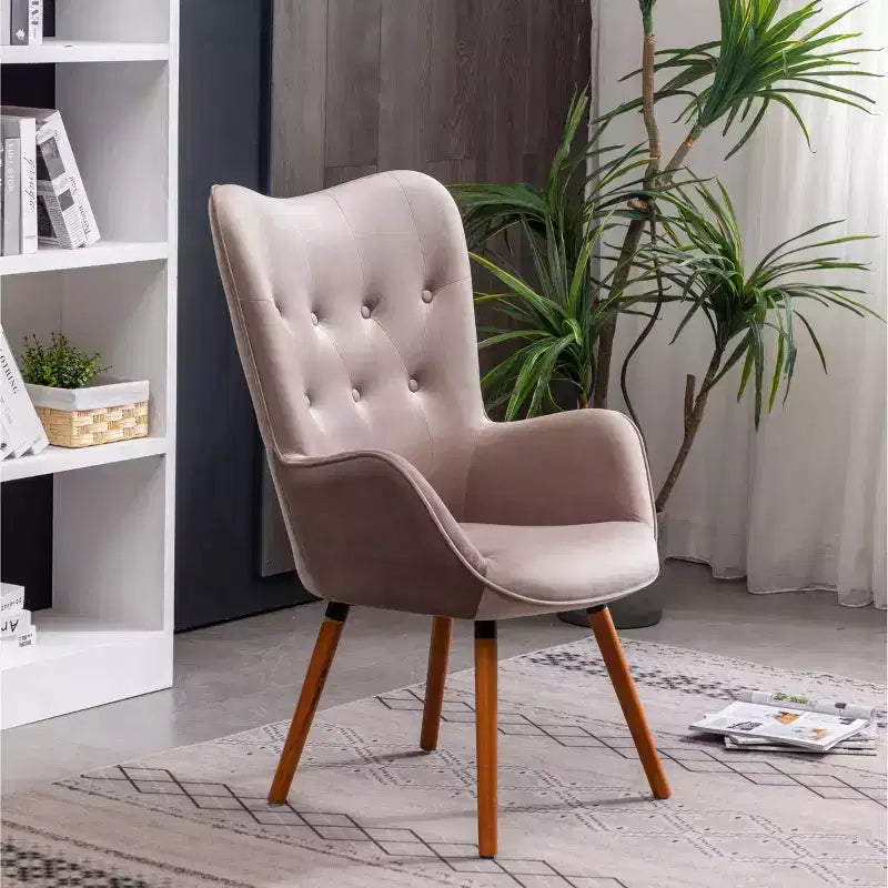 Roundhill Furniture Doarnin Sillón decorativo contemporáneo de terciopelo sedoso con botones y respaldo capitoné, chocolate