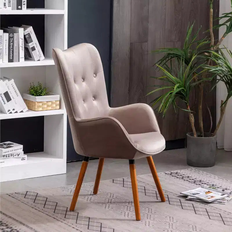 Roundhill Furniture Doarnin Sillón decorativo contemporáneo de terciopelo sedoso con botones y respaldo capitoné, chocolate