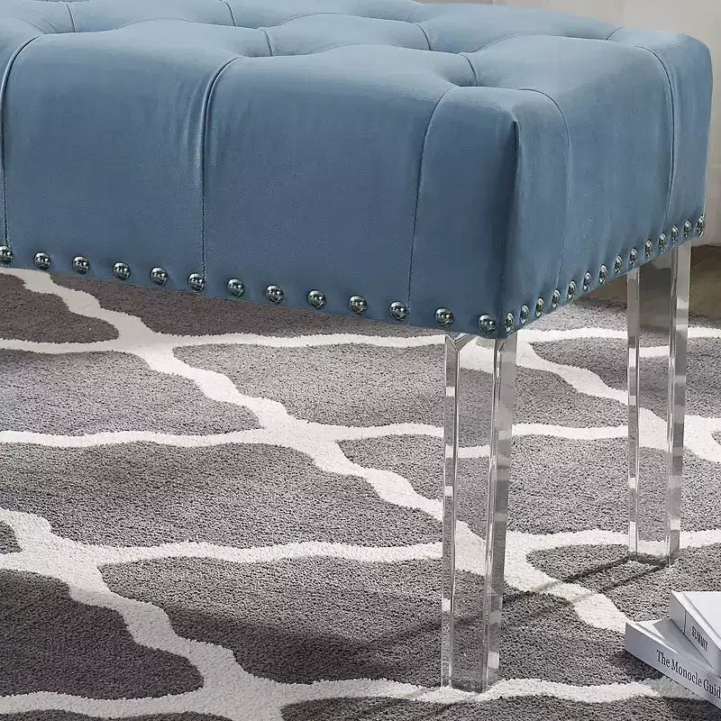 Banco tapizado de terciopelo con botones y patas acrílicas Valley de Roundhill Furniture, azul