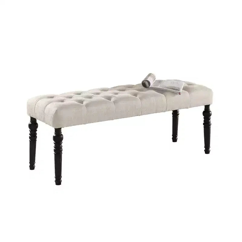 Banco de comedor tapizado con patas torneadas de tela Leviton de Roundhill Furniture, beige