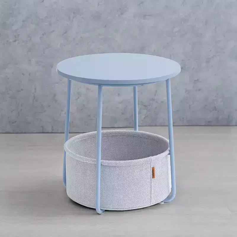 Mesita auxiliar pequeña con almacenamiento Mesas auxiliares redondas Mesitas auxiliares para sala de estar para espacios pequeños Dormitorio azul pálido y azul hielo
