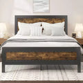 Allewie Heavy-Duty Platform Metal Bed Frame with Headboard, Unique Strip and Rivet Decoration