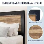 Base de Cama de Metal de Plataforma Resistente Allewie con Cabecero, Decoración Única de Tiras y Remaches