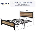 Base de Cama de Metal de Plataforma Resistente Allewie con Cabecero, Decoración Única de Tiras y Remaches