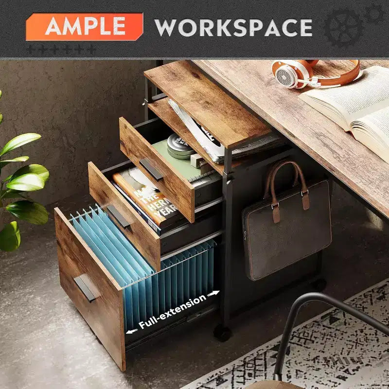 Archivador DEXYLLO con cajones de almacenamiento, mueble para impresora con ruedas y estantes ajustables, archivador de madera para oficina en casa