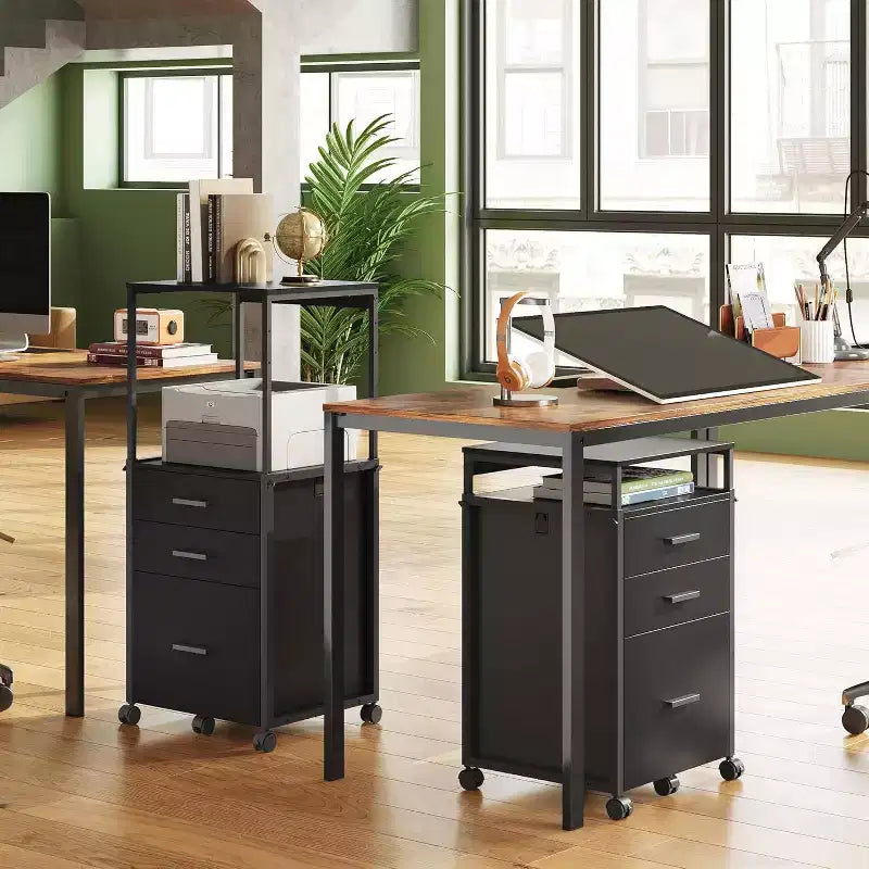 Archivador DEXYLLO con cajones de almacenamiento, mueble para impresora con ruedas y estantes ajustables, archivador de madera para oficina en casa