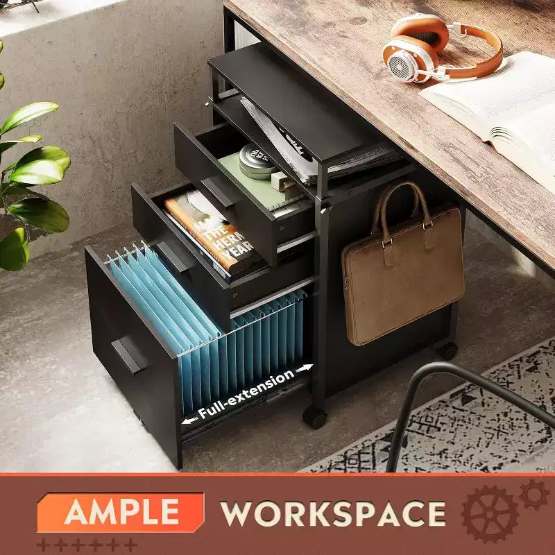 Archivador DEXYLLO con cajones de almacenamiento, mueble para impresora con ruedas y estantes ajustables, archivador de madera para oficina en casa