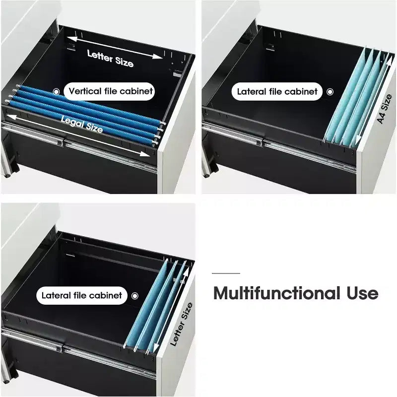 DEXYLLO Archivador con cerradura, Pedestal rodante de 3 cajones para debajo del escritorio, Completamente ensamblado excepto las ruedas