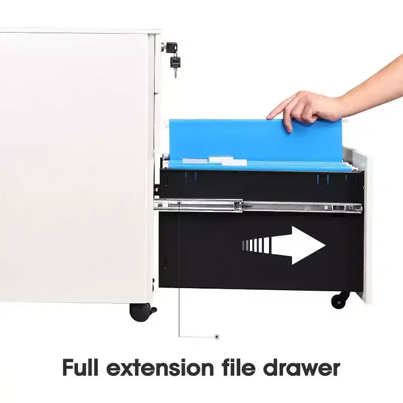 DEXYLLO Archivador con cerradura, Pedestal rodante de 3 cajones para debajo del escritorio, Completamente ensamblado excepto las ruedas