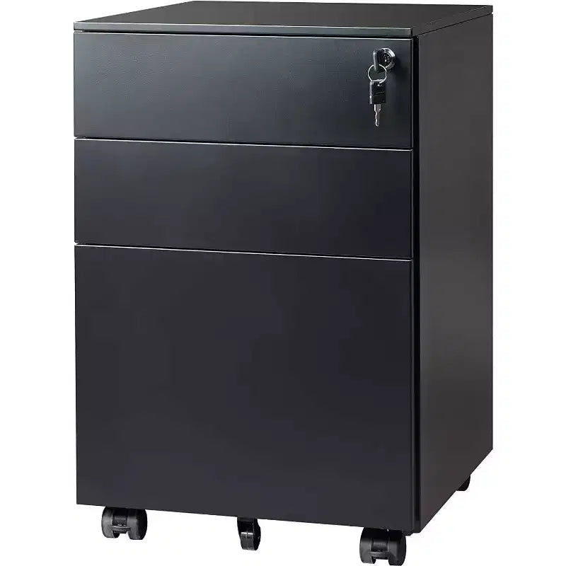 DEXYLLO Archivador con cerradura, Pedestal rodante de 3 cajones para debajo del escritorio, Completamente ensamblado excepto las ruedas