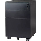 DEXYLLO Archivador con cerradura, Pedestal rodante de 3 cajones para debajo del escritorio, Completamente ensamblado excepto las ruedas