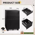 DEXYLLO Archivador con cerradura, Pedestal rodante de 3 cajones para debajo del escritorio, Completamente ensamblado excepto las ruedas