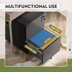 DEXYLLO Archivador con cerradura, Pedestal rodante de 3 cajones para debajo del escritorio, Completamente ensamblado excepto las ruedas