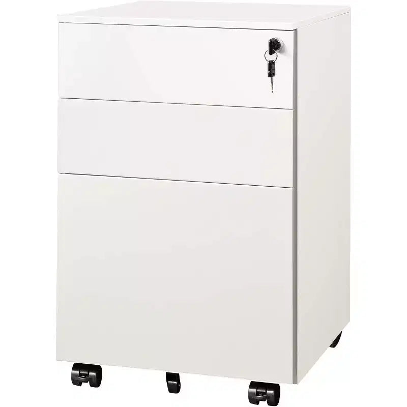 DEXYLLO Archivador con cerradura, Pedestal rodante de 3 cajones para debajo del escritorio, Completamente ensamblado excepto las ruedas