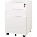 DEXYLLO Archivador con cerradura, Pedestal rodante de 3 cajones para debajo del escritorio, Completamente ensamblado excepto las ruedas
