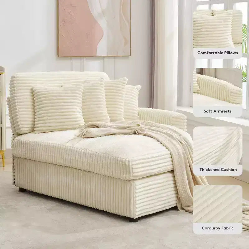 Sofá seccional de pana de Hyleory con chaise longue izquierda y derecha extragrande con 8 almohadas, sofá convertible tapizado